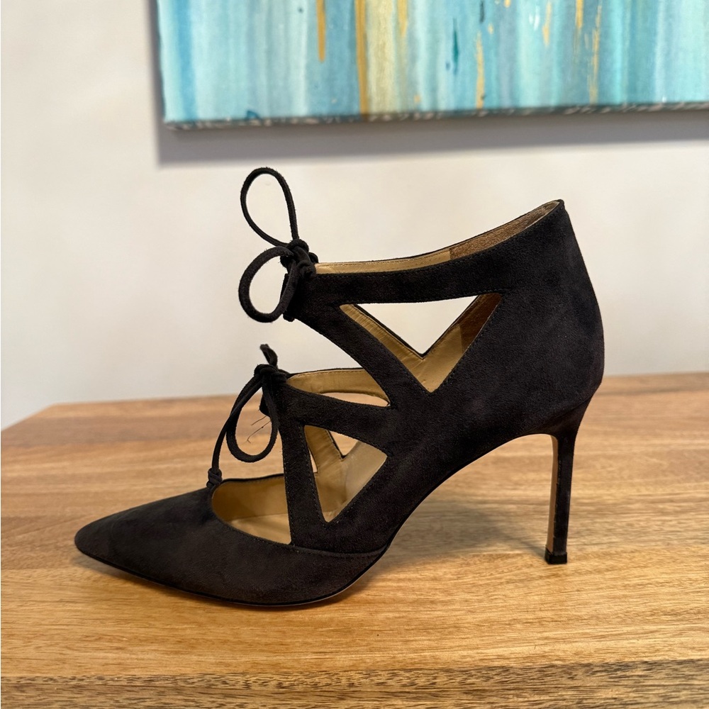 Manolo Blahnik Black Suede Asaki Heels